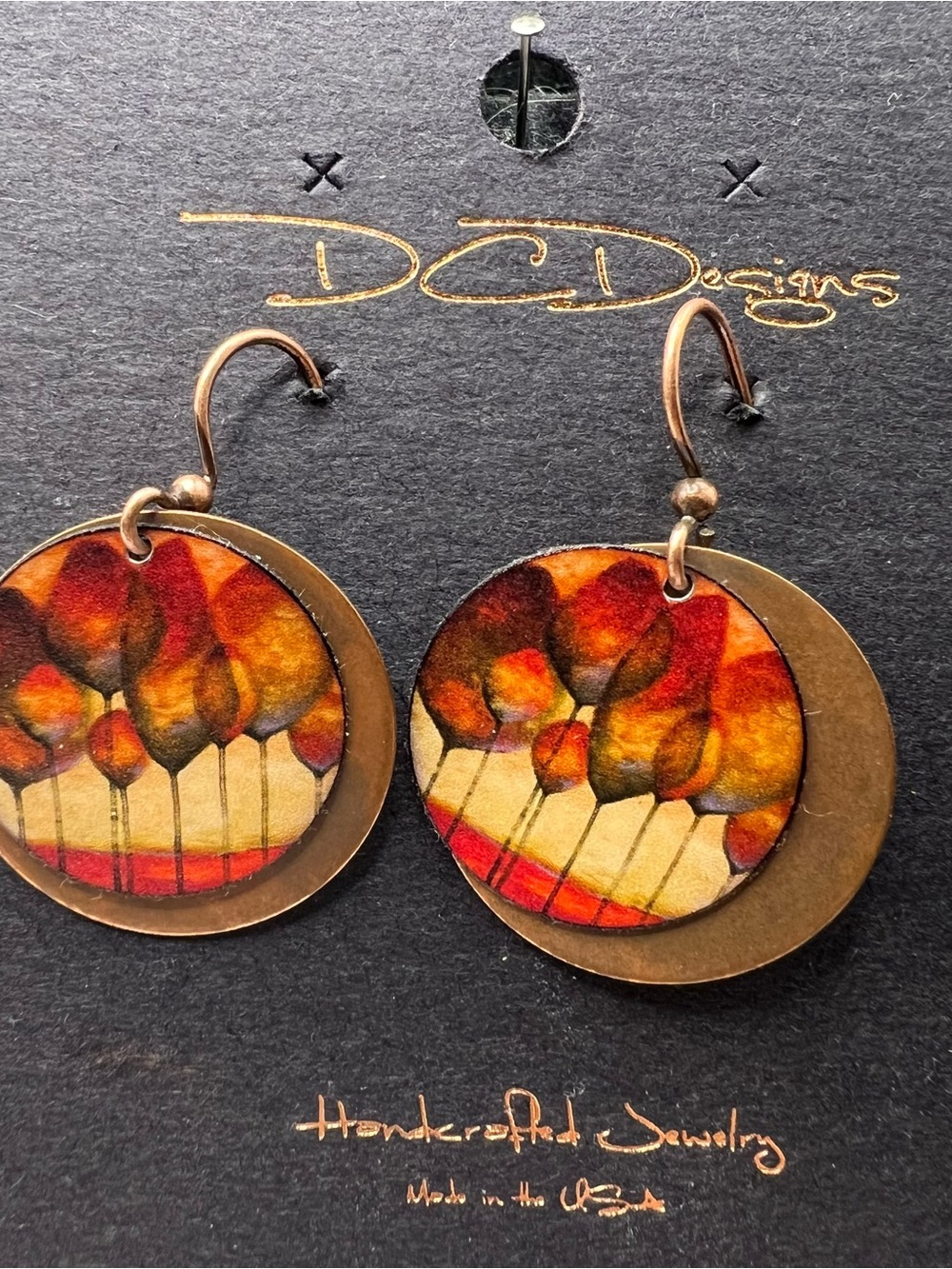 Handcrafted Tree Motif Pierced Earrings in antique copper tones by DC Designs